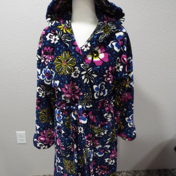 Vera Bradley Plush Blue Floral & Leopard Robe with Pockets / Hood L/XL - Picture 4 of 12